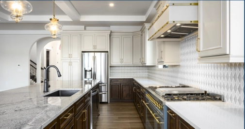 luxury-full-kitchen-remodel-custom-cabinetry-large-island Luxury full kitchen remodel with custom cabinetry, marble countertops, large island with sink, and professional-grade appliances.